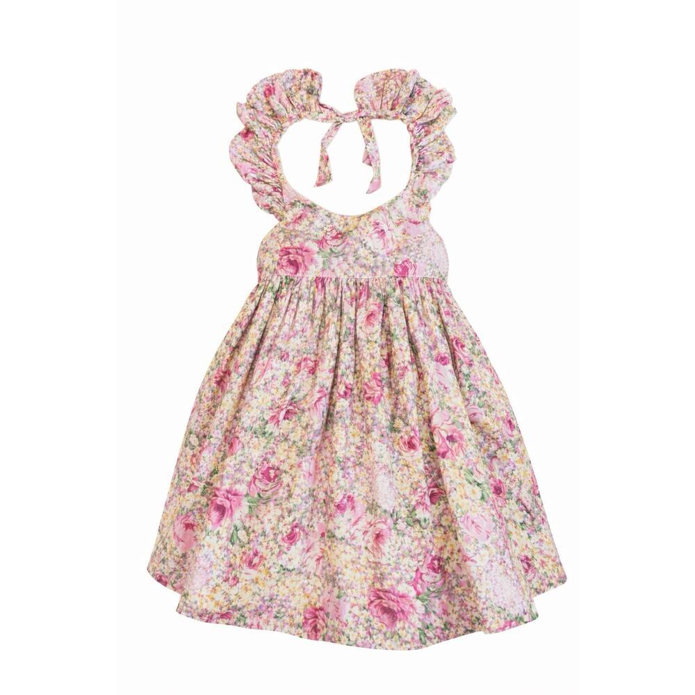 Lacey Lane Girls Floral Halter Dress Size 3 Pink Cottagecore Sleeveless
